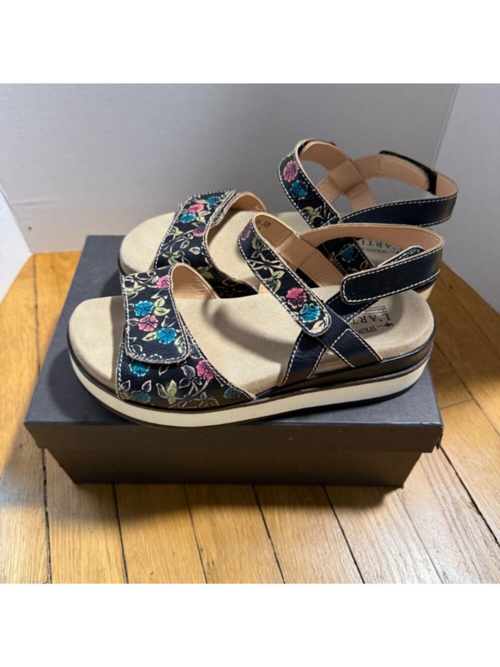 Spring Step L'Artiste Clara Womens Sandals EU38 Floral Leather Comfort Walking - Picture 13 of 16